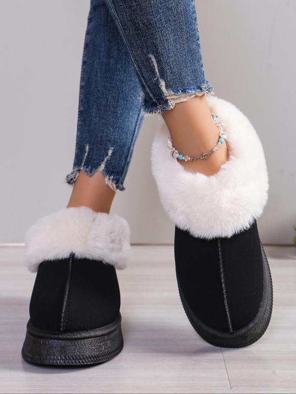 Women's Fashionable Contrast Faux Fur Design Snow Boots, Casual Soft Comfortable Thick-soled Non-slip Home Slippers, Warm Slippers for Indoor & Outdoor Wear