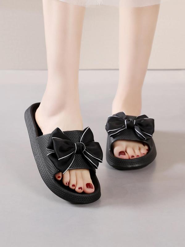 Women's Summer 2024 Fashion Plain Bow Decorated Slides, Non-slip Bathroom Slippers, Casual Soft EVA Slippers for Indoor and Outdoor