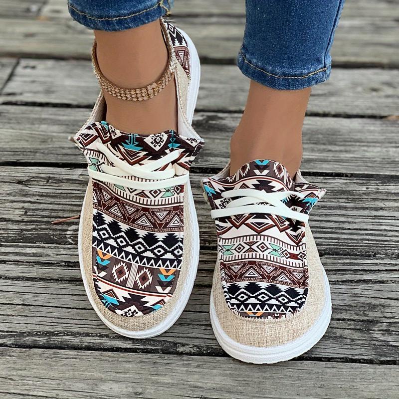 Womens Tribal Canvas Sneakers - Stylish Prints & Comfortable Design - Ultra-Lightweight Outdoor Walking Shoes with Flexible Flat Sole