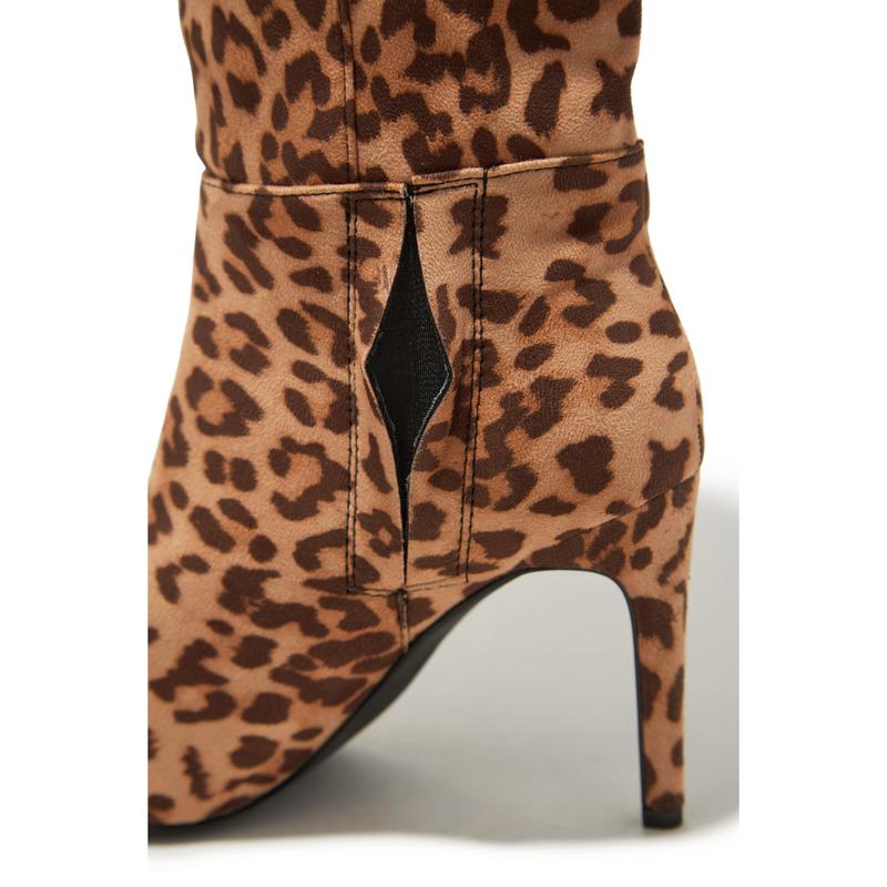 Portia Knee High Heel Boots - Leopard