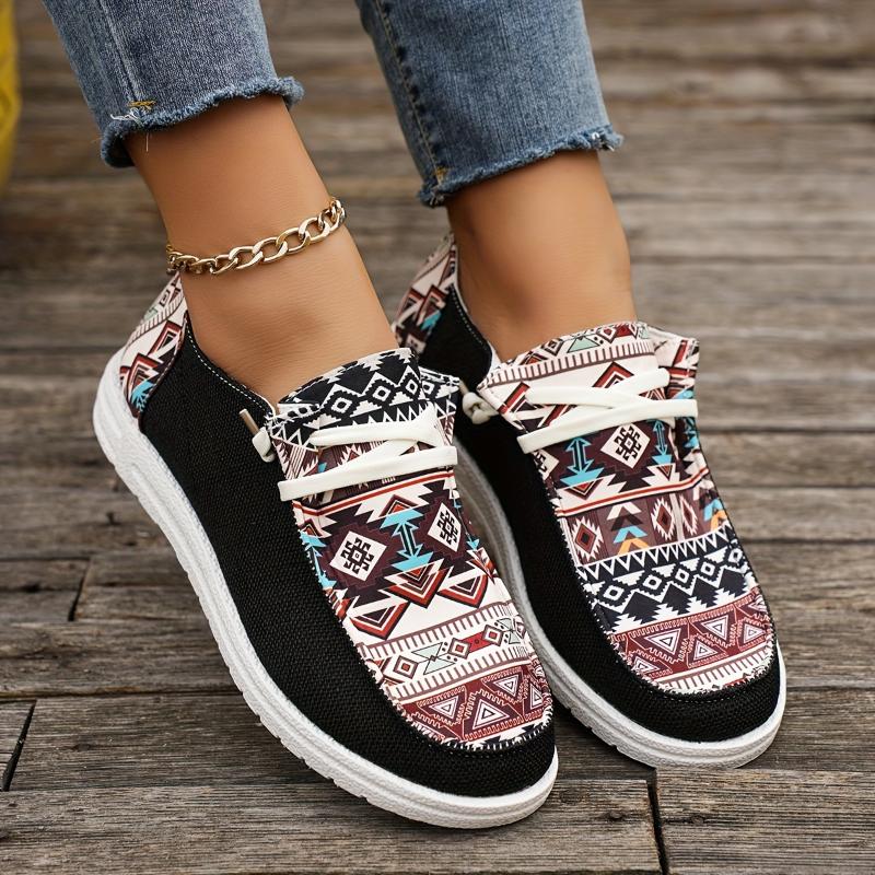 Womens Tribal Canvas Sneakers - Stylish Prints & Comfortable Design - Ultra-Lightweight Outdoor Walking Shoes with Flexible Flat Sole