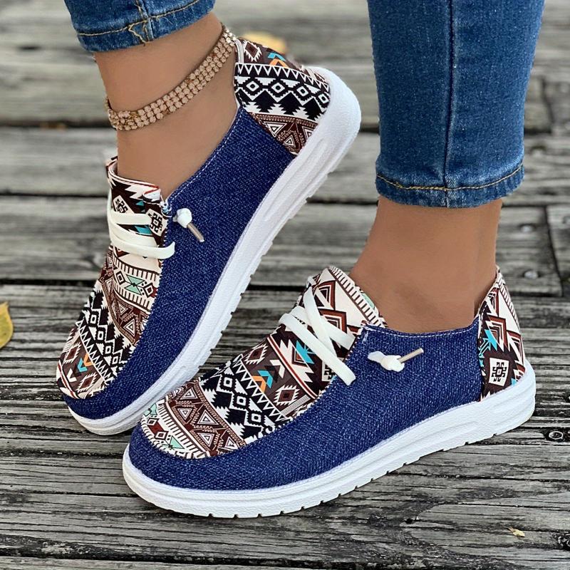 Womens Tribal Canvas Sneakers - Stylish Prints & Comfortable Design - Ultra-Lightweight Outdoor Walking Shoes with Flexible Flat Sole