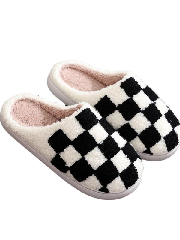 Women's Checked Pattern Slippers, Casual Soft Comfortable Home Slippers, Warm Slippers for Indoor & Outdoor Use for Fall & Winter