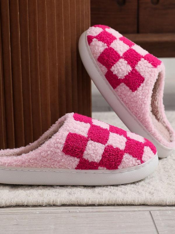 Women's Checked Pattern Slippers, Casual Soft Comfortable Home Slippers, Warm Slippers for Indoor & Outdoor Use for Fall & Winter