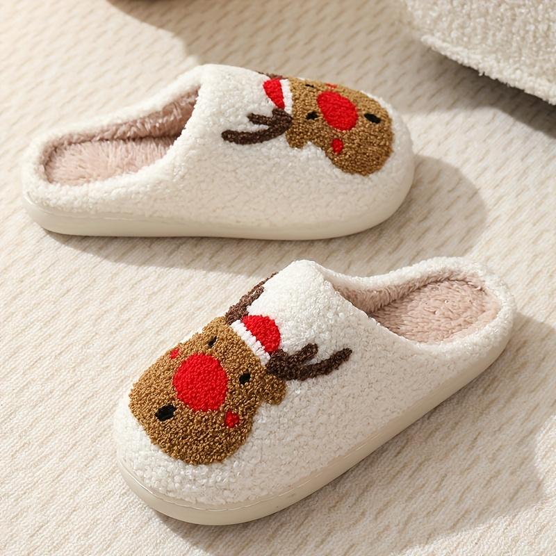 Cotton Slippers for Women Christmas Tree Pattern Fuzzy Slippers, Winter Warm Closed Toe Flat Floor Shoes, Cozy Soft Sole Plush Home Slippers