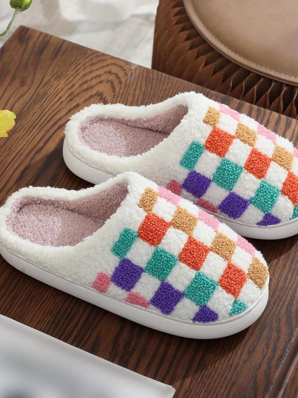 Women's Checked Pattern Slippers, Casual Soft Comfortable Home Slippers, Warm Slippers for Indoor & Outdoor Use for Fall & Winter