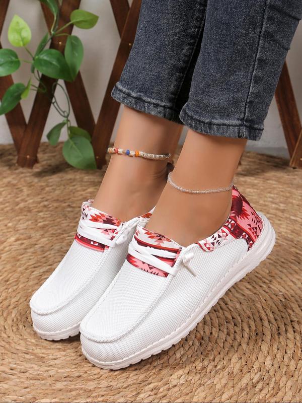 Women's Fashionable Ethnic Pattern Slip on Sneakers, Fall Designer Shoes, Casual Comfortable Lightweight Sports Shoes, Female All-match Round Toe Walking Shoes for Daily Wear