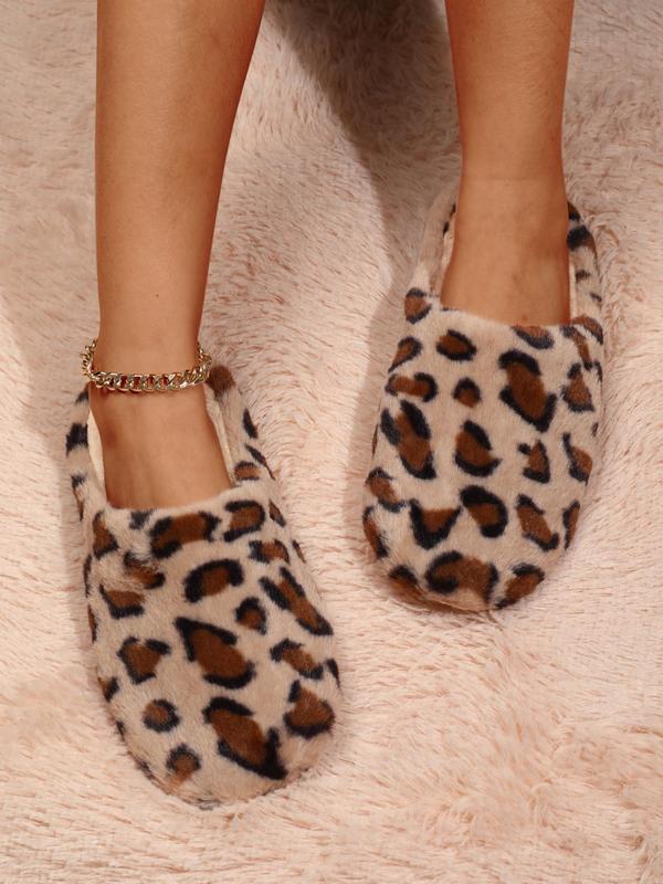 Women's Leopard Print Fluffy Plush Slippers, Casual Soft Comfortable Home Slippers, Warm Slippers for Indoor & Outdoor Use for Fall & Winter