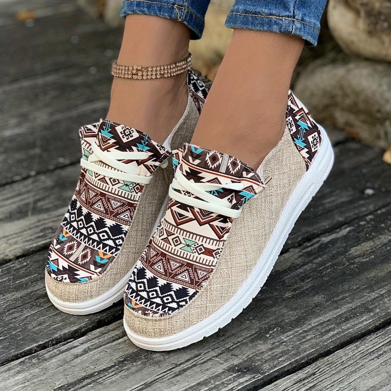 Womens Tribal Canvas Sneakers - Stylish Prints & Comfortable Design - Ultra-Lightweight Outdoor Walking Shoes with Flexible Flat Sole