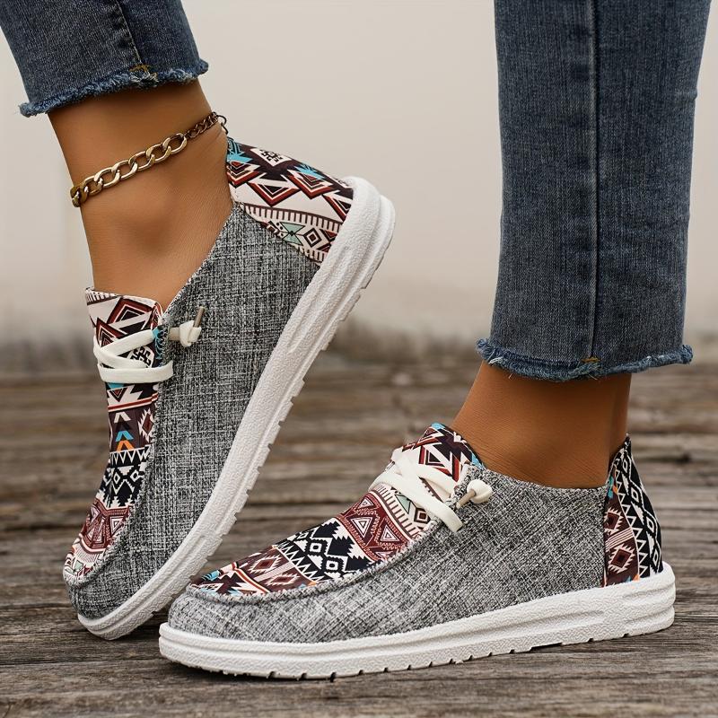 Womens Tribal Canvas Sneakers - Stylish Prints & Comfortable Design - Ultra-Lightweight Outdoor Walking Shoes with Flexible Flat Sole