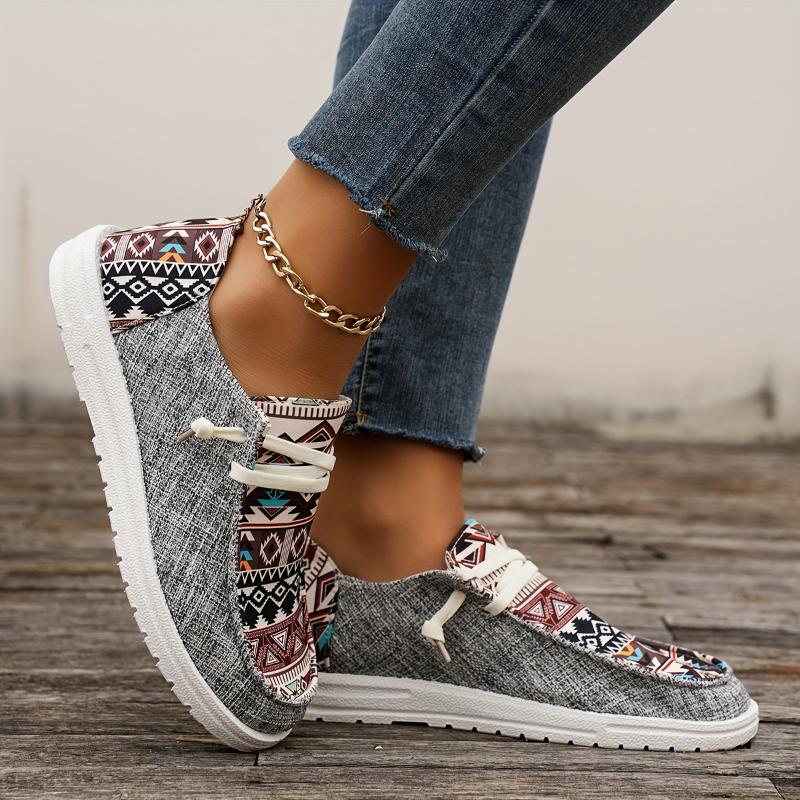 Womens Tribal Canvas Sneakers - Stylish Prints & Comfortable Design - Ultra-Lightweight Outdoor Walking Shoes with Flexible Flat Sole