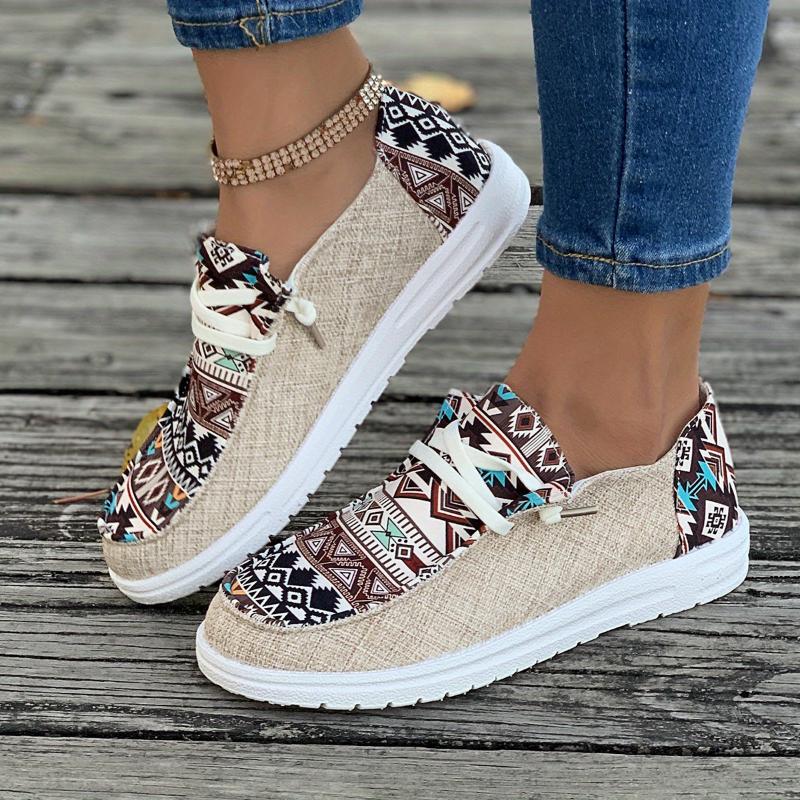 Womens Tribal Canvas Sneakers - Stylish Prints & Comfortable Design - Ultra-Lightweight Outdoor Walking Shoes with Flexible Flat Sole