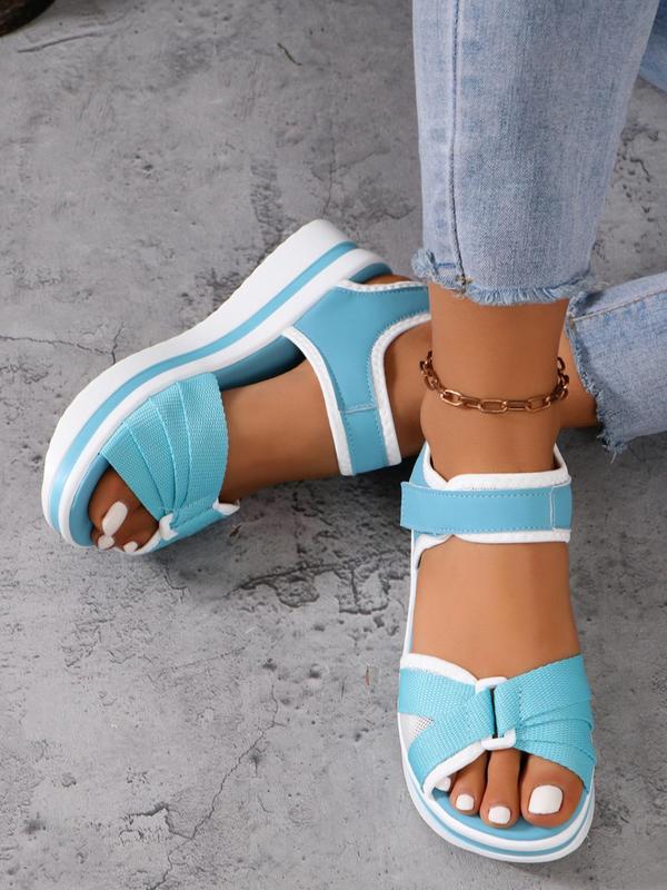 Women's Fashionable Contrast Binding Design Velcro Sandals, Casual Open Toe Flat Sandals for Summer, Comfortable Breathable Sandals for Outdoor