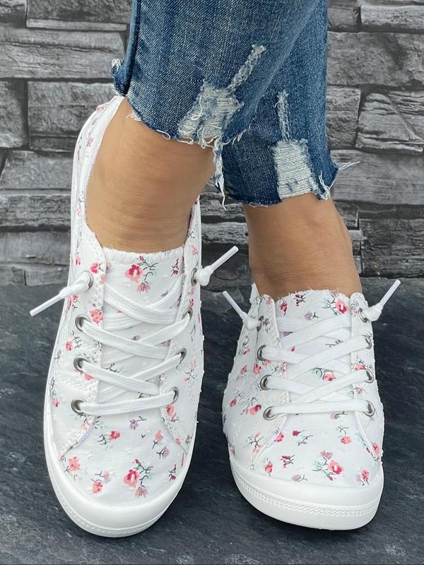 Women's Ditsy Floral Print Lace Up Low Top Sneakers, Casual Comfortable Breathable Sports Shoes, All-match Commuter Shoes for Work