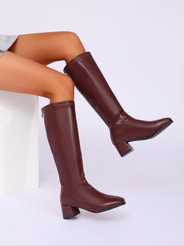 Women's Fashionable Solid Color Ruched Design Zipper Boots, Elegant Square Toe Knee Boots for Party, Daily Clothing Decor for Women & Girls Boots For Women