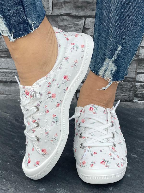 Women's Ditsy Floral Print Lace Up Low Top Sneakers, Casual Comfortable Breathable Sports Shoes, All-match Commuter Shoes for Work