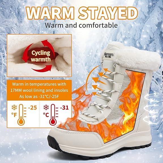 Winter Womens Snow Boots Warm Fur Lined Waterproof Boots Anti Slip Mid Calf Ankle Boots