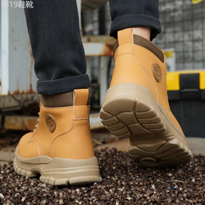 PLUS SIZE Men's Steel Toe Classic Ankle Boots, Comfy Non Slip Lace Up Casual Work Shoes For Men's Outdoor Activities Boy Walking Shoes