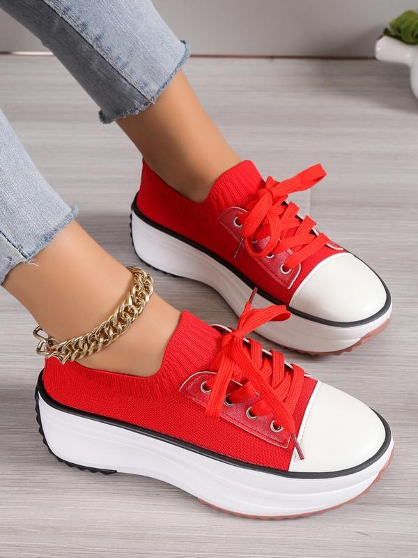 Women's Fashionable Lace Up Platform Sneakers, Casual Comfortable Breathable Grommet Eyelet Sports Shoes, Walking Shoes for Women, Female All-match Round Toe Shoes for Daily Wear