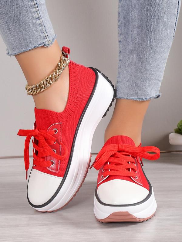 Women's Fashionable Lace Up Platform Sneakers, Casual Comfortable Breathable Grommet Eyelet Sports Shoes, Walking Shoes for Women, Female All-match Round Toe Shoes for Daily Wear