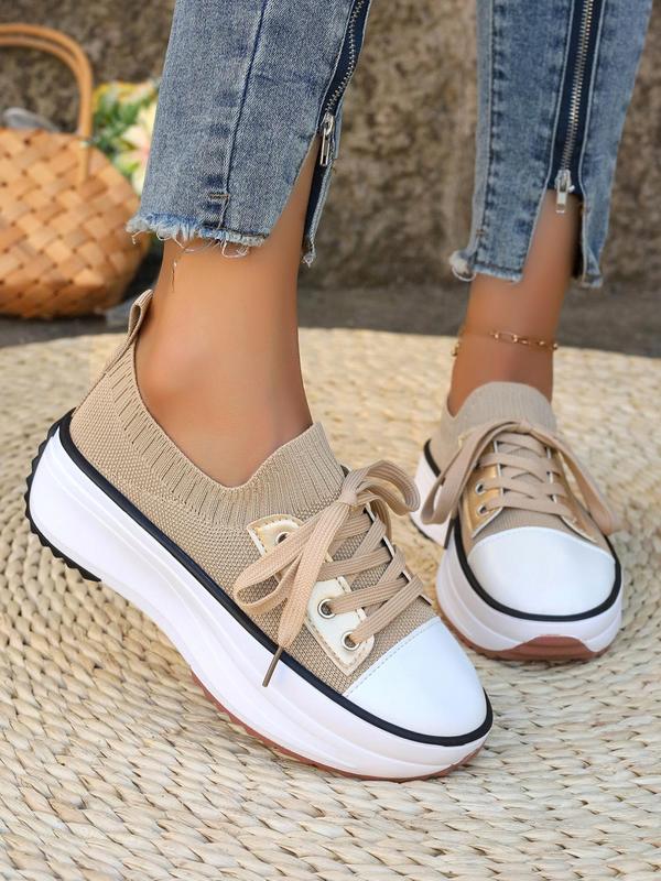 Women's Fashionable Lace Up Platform Sneakers, Casual Comfortable Breathable Grommet Eyelet Sports Shoes, Walking Shoes for Women, Female All-match Round Toe Shoes for Daily Wear