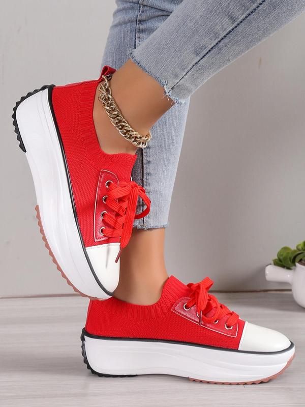 Women's Fashionable Lace Up Platform Sneakers, Casual Comfortable Breathable Grommet Eyelet Sports Shoes, Walking Shoes for Women, Female All-match Round Toe Shoes for Daily Wear