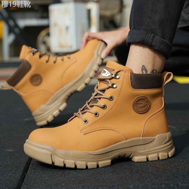 PLUS SIZE Men's Steel Toe Classic Ankle Boots, Comfy Non Slip Lace Up Casual Work Shoes For Men's Outdoor Activities Boy Walking Shoes