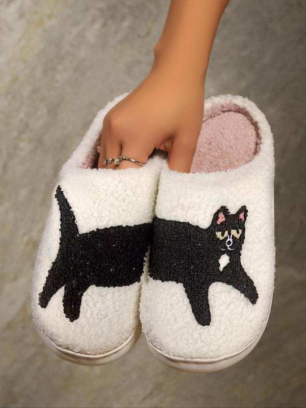 Women's Cute Cartoon Ghost Pattern Plush Slippers, Casual Soft Comfortable Home Slippers, Halloween Themed Bedroom Slippers, Warm Slippers for Indoor & Outdoor Use for Fall & Winter