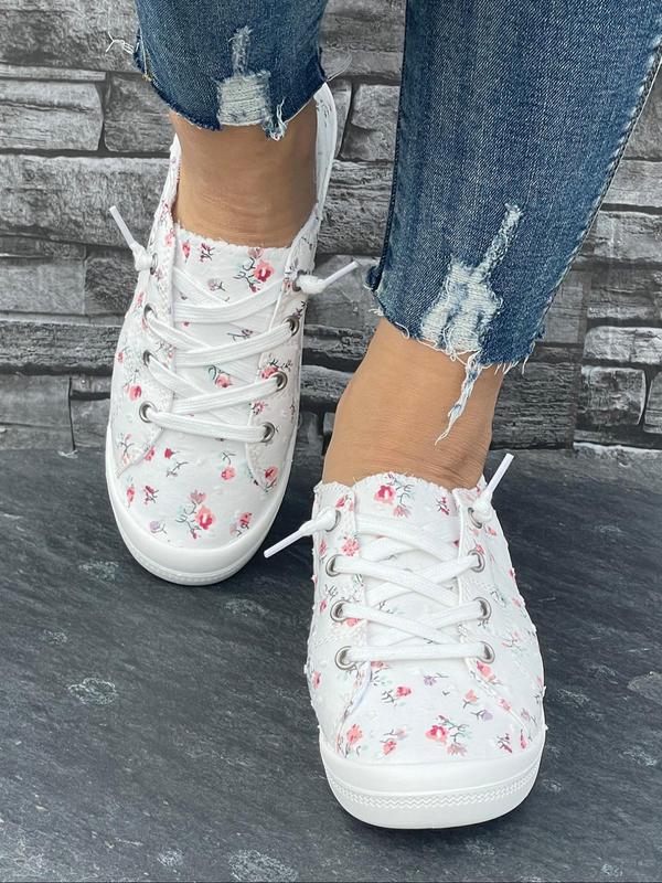 Women's Ditsy Floral Print Lace Up Low Top Sneakers, Casual Comfortable Breathable Sports Shoes, All-match Commuter Shoes for Work