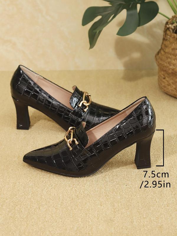 Women's Fashionable Crocodile Embossed Slip on Pumps, Casual Comfortable Pointed Toe High Heel Shoes for Daily Wear, All Match Shoes for Daily Wear