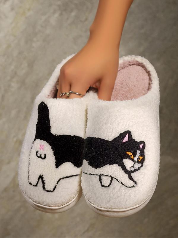 Women's Cute Cartoon Ghost Pattern Plush Slippers, Casual Soft Comfortable Home Slippers, Halloween Themed Bedroom Slippers, Warm Slippers for Indoor & Outdoor Use for Fall & Winter