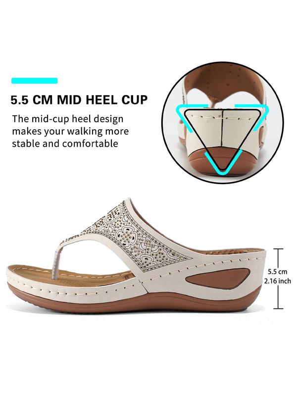 Women's Fashionable Rhinestone Decorated Slip on Sandals, 1 Pair Casual Comfortable Wedge Sandals for Summer, Boho Style Shoes for Beach Vacation