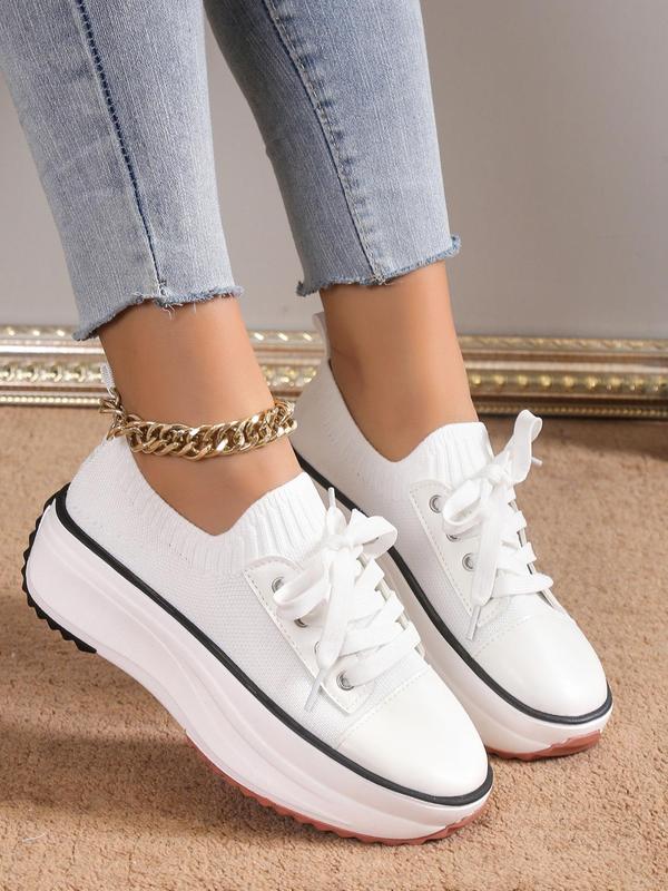 Women's Fashionable Lace Up Platform Sneakers, Casual Comfortable Breathable Grommet Eyelet Sports Shoes, Walking Shoes for Women, Female All-match Round Toe Shoes for Daily Wear