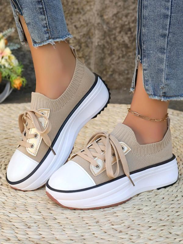 Women's Fashionable Lace Up Platform Sneakers, Casual Comfortable Breathable Grommet Eyelet Sports Shoes, Walking Shoes for Women, Female All-match Round Toe Shoes for Daily Wear