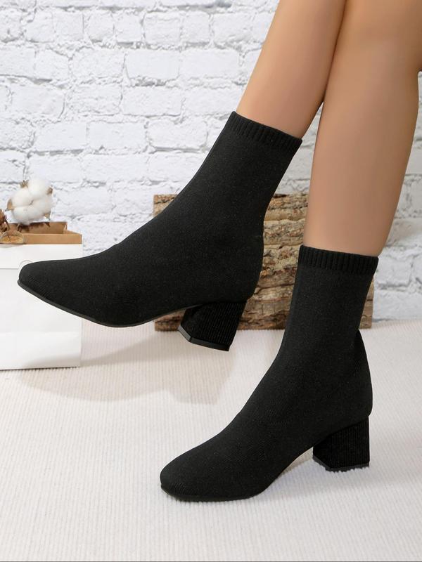 Women's Fashionable Solid Color Square Toe Boots, Casual Comfortable Ankle Boots for Daily Wear, Female All-match Trendy Shoes for Fall & Winter