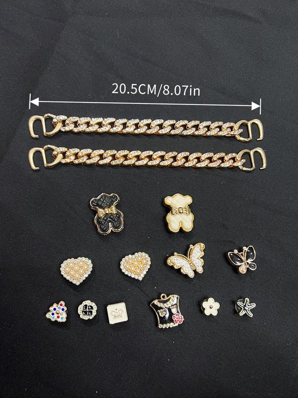 Cute Cartoon Bear & Heart & Flower & Star & Bowknot Design Shoe Charm, 14pcs set Fashion Shoes Decoration without Shoes, Shoes Accessories for Clogs