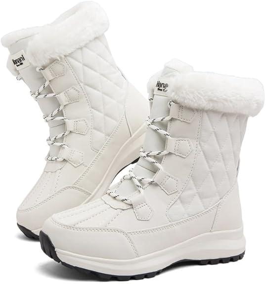 Winter Womens Snow Boots Warm Fur Lined Waterproof Boots Anti Slip Mid Calf Ankle Boots