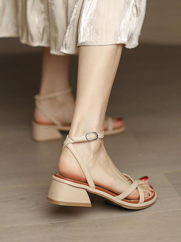 Women's Elegant Asymmetrical Cross Strap Flare Thick Heel Sandals, Fashionable Open Toe Ankle Strap Sandals, Summer 2024 All-match Slingback Sandals