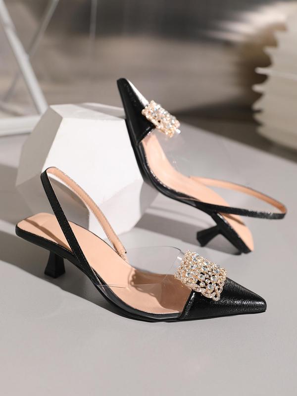 Women's Rhinestone Decorated Pointed Toe High Heel Shoes, Elegant Slingback Shoes for Party, Banquet, Fashionable Shoes for Daily Wear