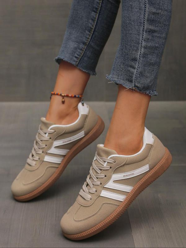 Women's Fashionable Striped Lace Up Low Top Sneakers, Casual Comfortable Sports Shoes for Daily Wear, Female All-match Round Toe Shoes for Daily Wear