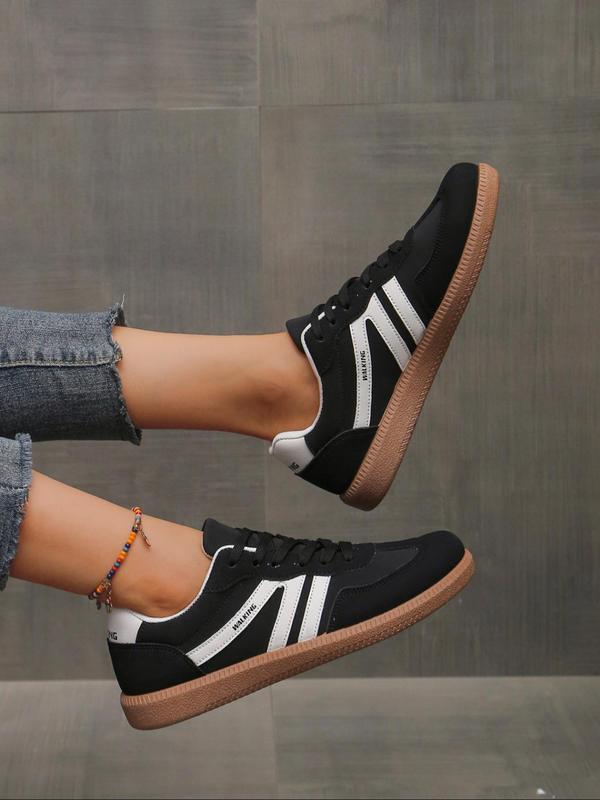 Women's Fashionable Striped Lace Up Low Top Sneakers, Casual Comfortable Sports Shoes for Daily Wear, Female All-match Round Toe Shoes for Daily Wear