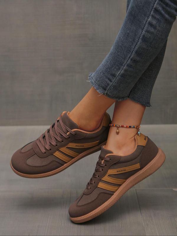 Women's Fashionable Striped Lace Up Low Top Sneakers, Casual Comfortable Sports Shoes for Daily Wear, Female All-match Round Toe Shoes for Daily Wear