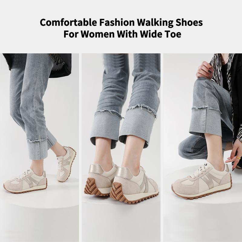 SOMILISS Wide Toe Box Shoes for Women Mircrofiber Leather Suede Patchwork Non-Slip Casual Walking Shoes Comfortable Gym Tennis Running Shoes Workout Womens Fashion Sneakers