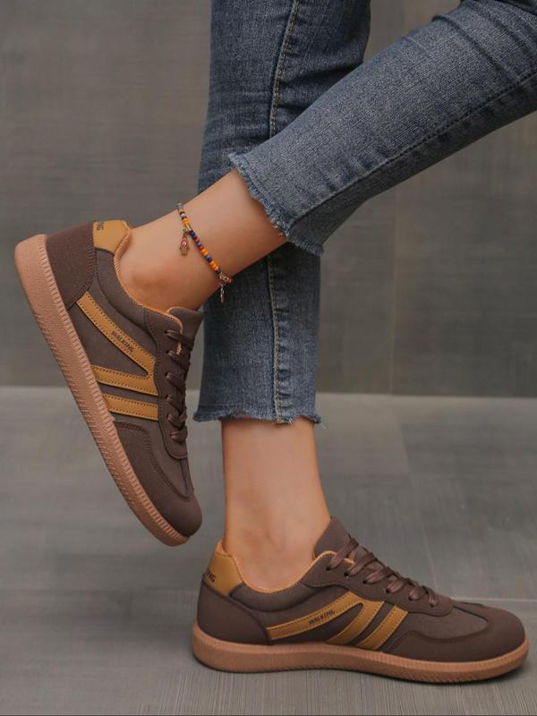 Women's Fashionable Striped Lace Up Low Top Sneakers, Casual Comfortable Sports Shoes for Daily Wear, Female All-match Round Toe Shoes for Daily Wear