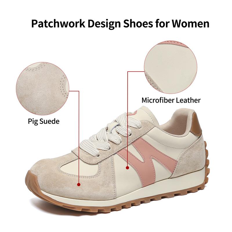 SOMILISS Wide Toe Box Shoes for Women Mircrofiber Leather Suede Patchwork Non-Slip Casual Walking Shoes Comfortable Gym Tennis Running Shoes Workout Womens Fashion Sneakers