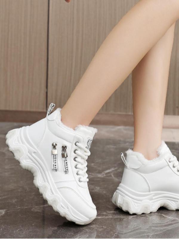 Women's Fashionable Lace Up Platform Sneakers, Casual Comfortable Round Toe Sports Shoes for Daily Wear, Female All-match Shoes for Fall & Winter