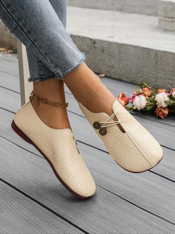 Women's Fashionable Crocodile Embossed Button Decorated Flat Shoes, Casual Comfortable Round Toe Shoes for Daily Wear, Lightweight Breathable Shoes for All Seasons