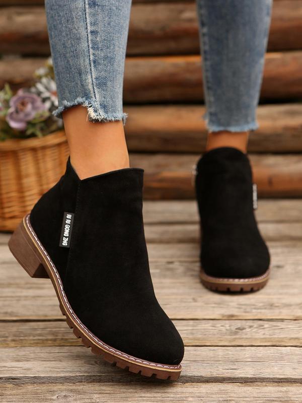 Women's Fashionable Letter Label Patched Design Ankle Boots, Casual Comfortable Side Zipper Boots for Fall & Winter, Female All-match Trendy Shoes for Daily Wear