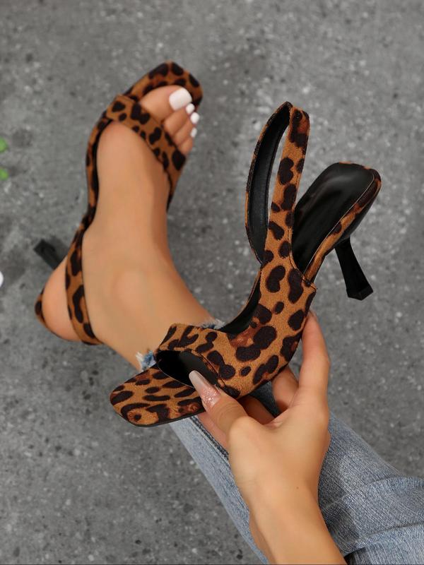 Fashion Leopard Print Stiletto Heeled Sandals, Elegant Square Toe High Heel Sandals for Party, Banquet, Trendy All-match & Exquisite Heels for Women