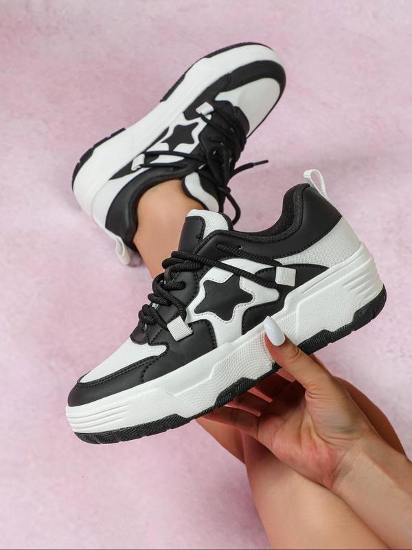 Women's Fashionable Star Patched Lace Up Low Top Sneakers, Casual Comfortable Breathable Sports Running Shoes, All-match Basic Shoes for Daily Wear